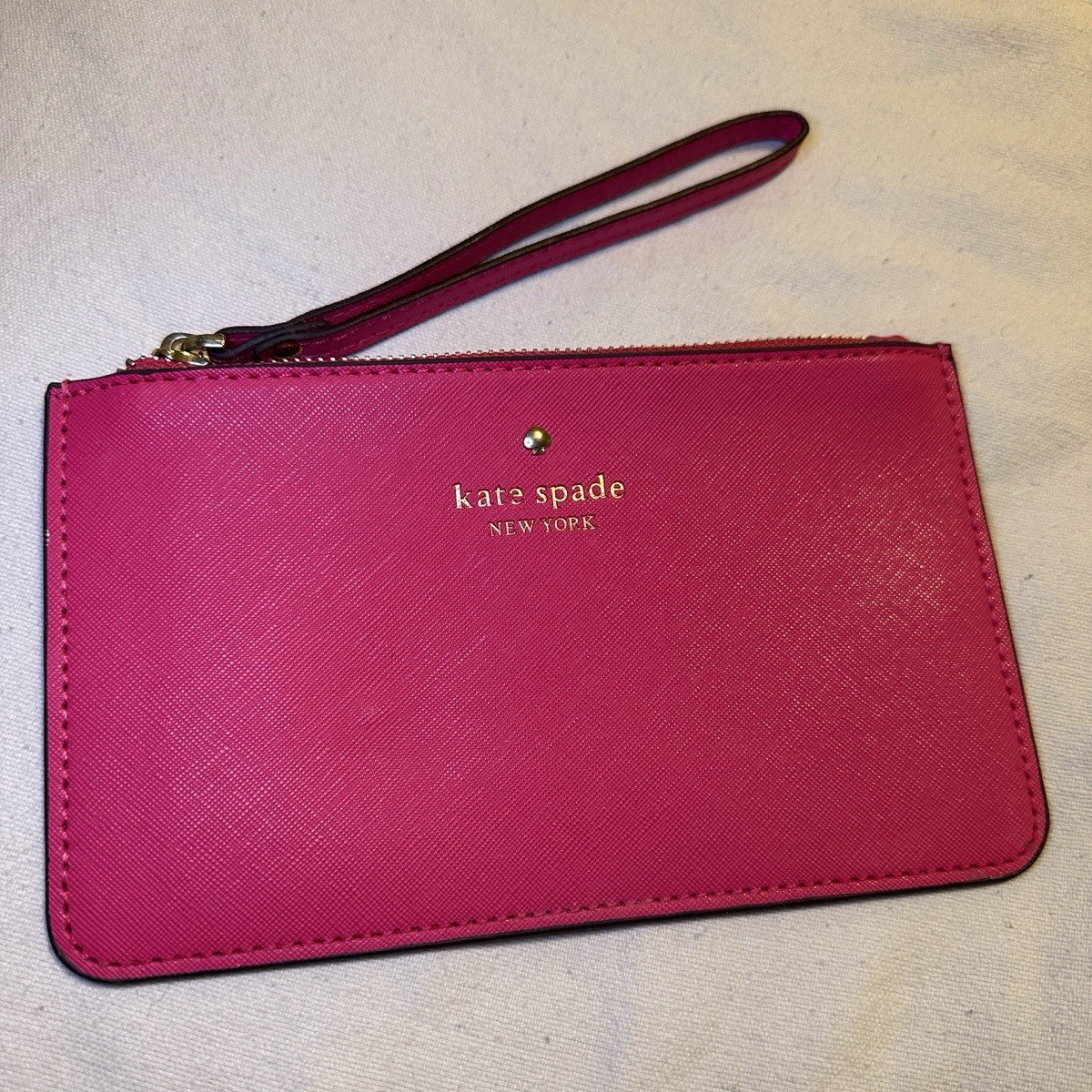 kate spade new york Pink Zip Wristlet Wallet w/ Logo, Wrist Strap, Card Slots