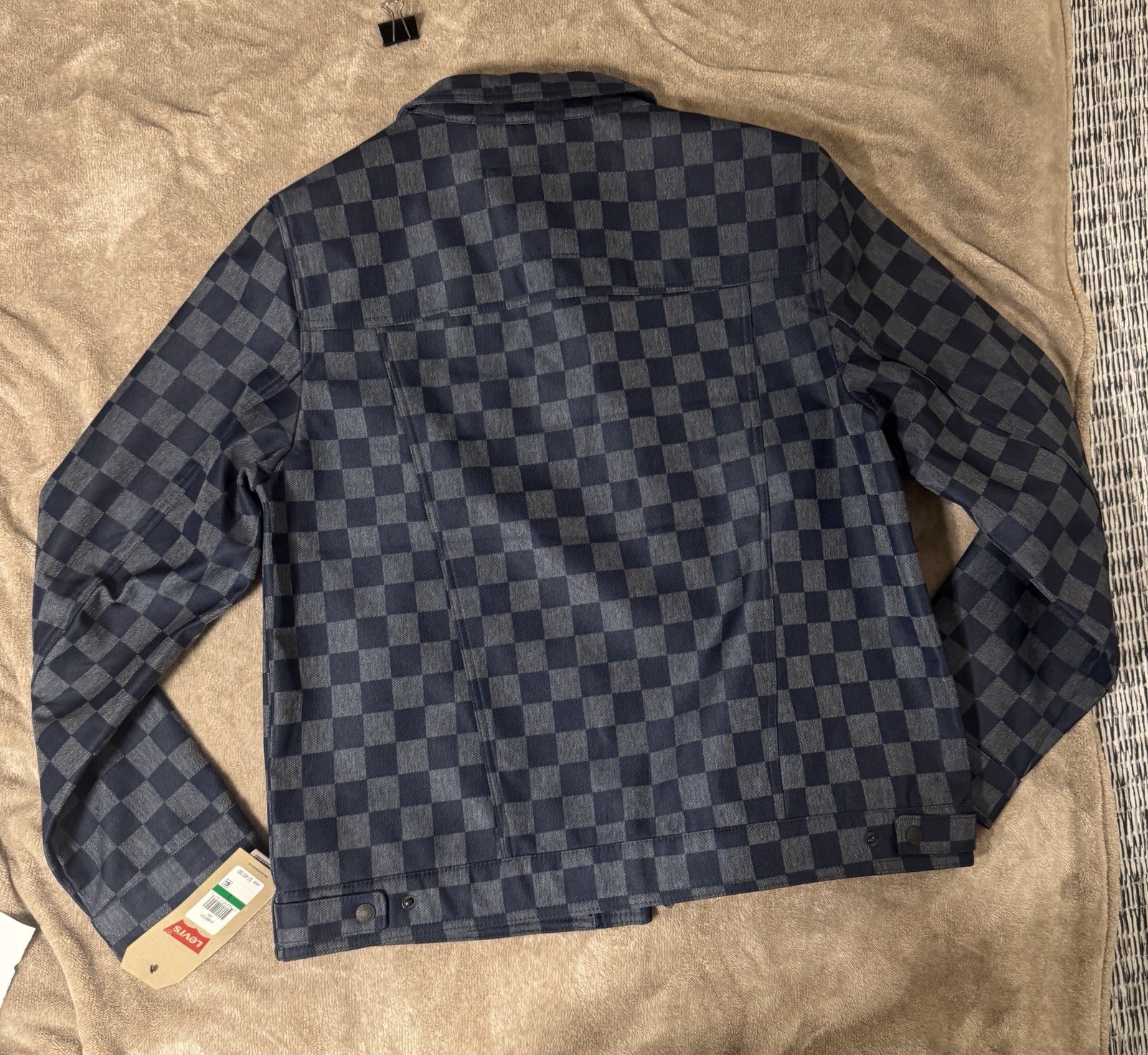 Levis Denim Tucker Jacket Blue Checkered Rare mens Large (black/white tag) NWT