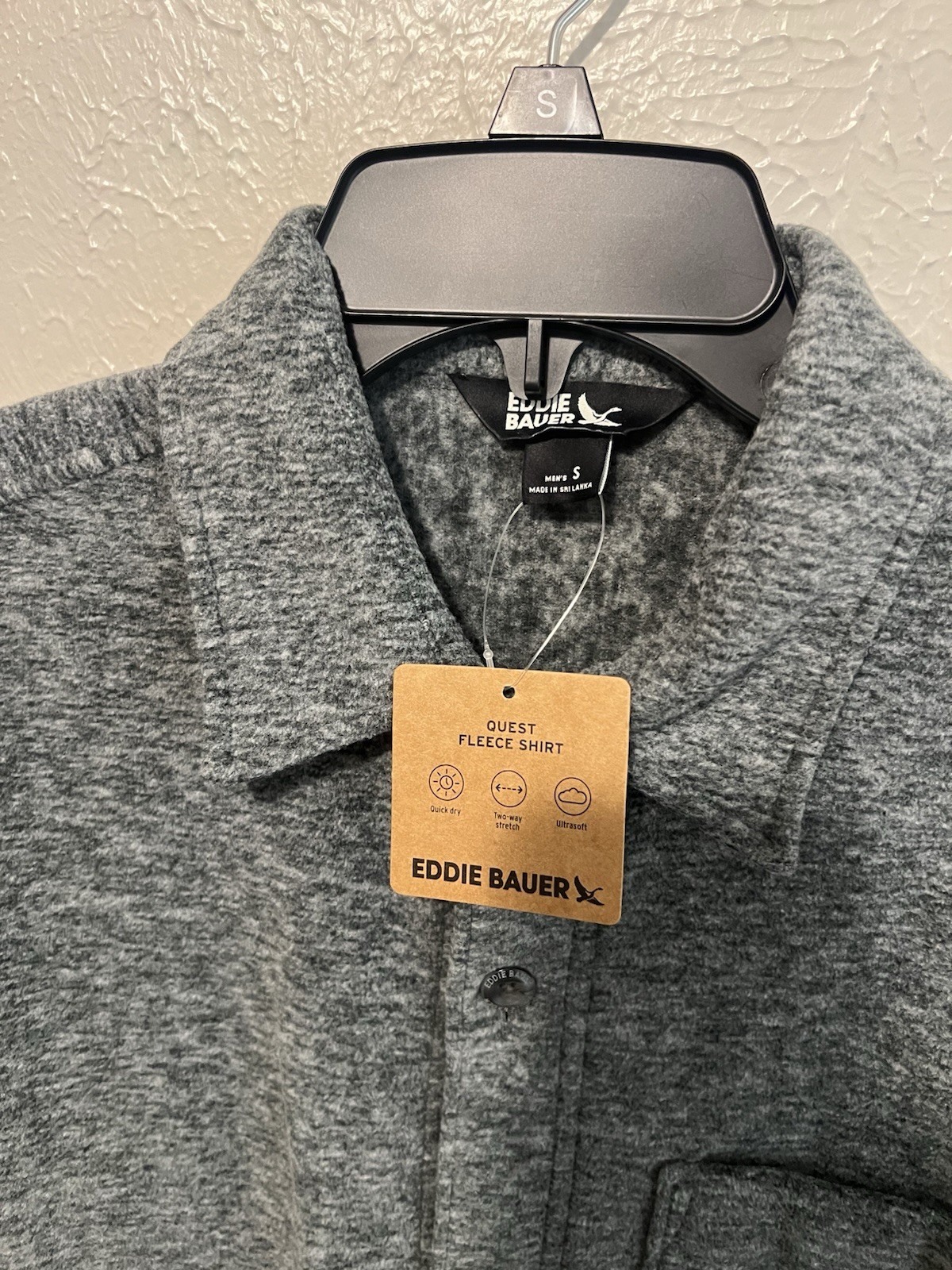 Eddie Bauer Quest Fleece Shirt Men Small Gray NWT Long Sleeve Button Up $80 Msrp