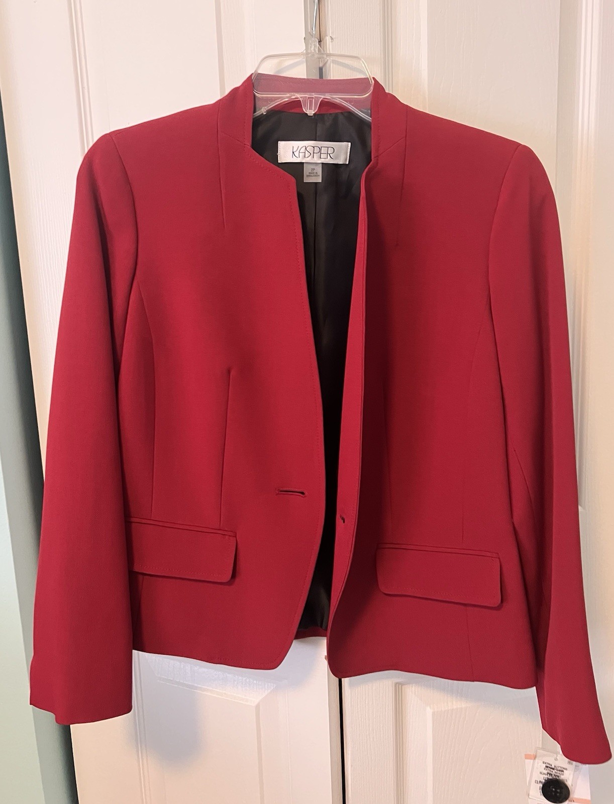 Kasper Women’s Red One-Button Lined Basic Jacket Blazer, Long Sleeve, 8