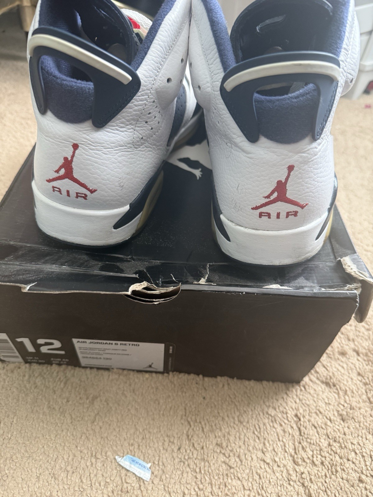 Jordan Air Jordan 6 Retro High Top Sneaker White Navy Red Colorblock Leather