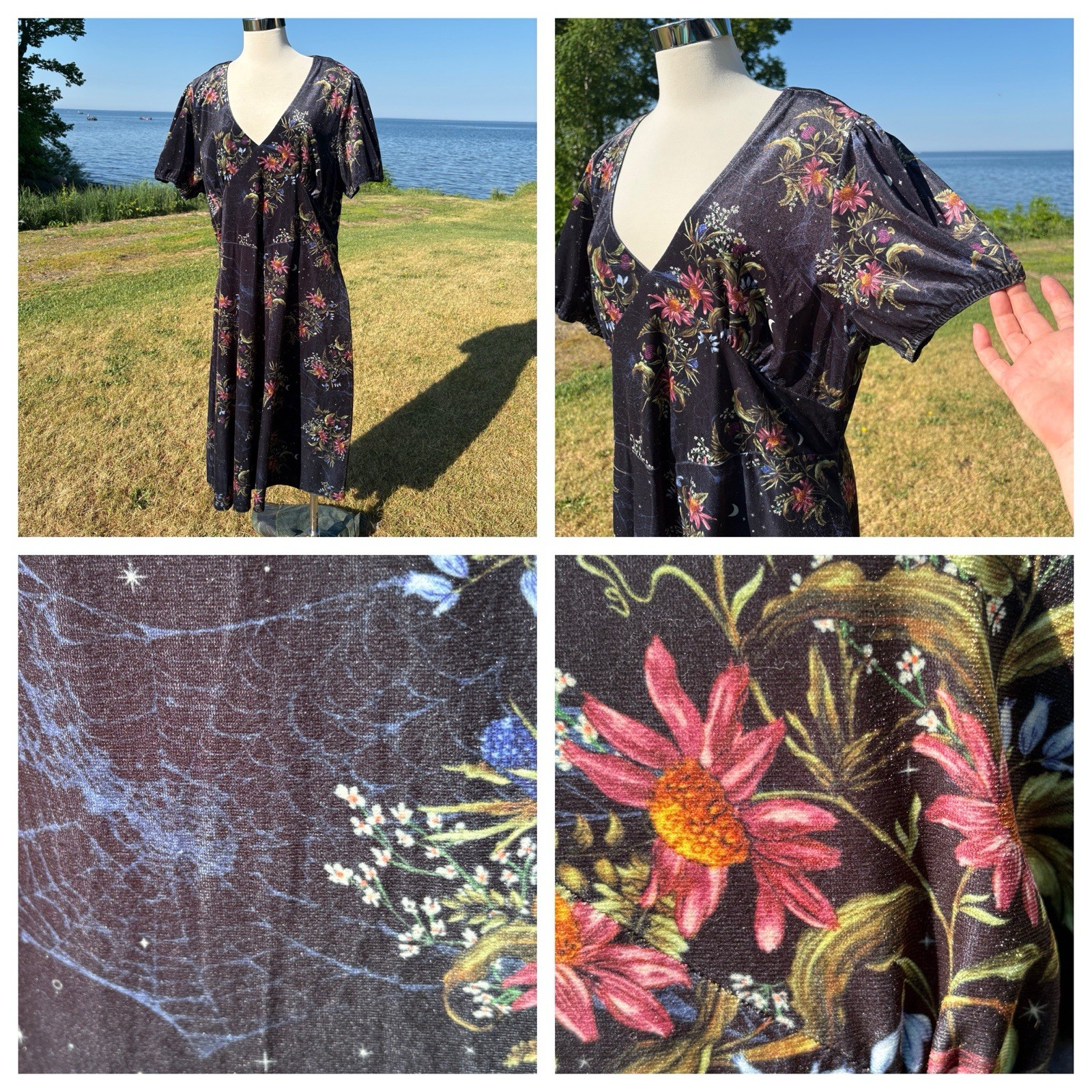 NWT Disturbia Velvet Midi Corset Dress Womens Size 16 Spiderwebs Floral Moon