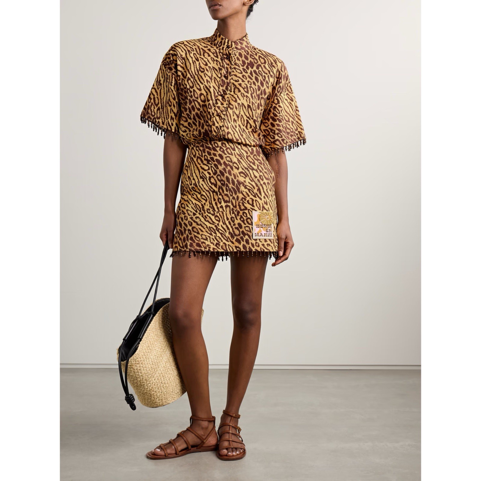 Zimmermann Coco Bead Embellished Leopard Print Cotton Shirt US 6 AU 1 Loose NWT