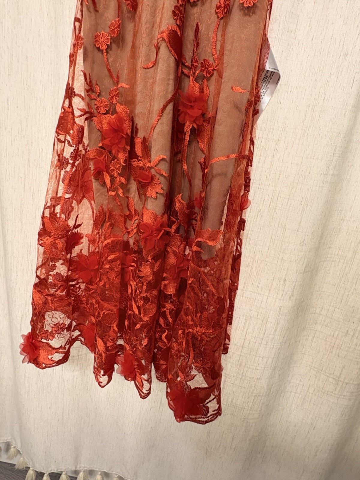 Dress the Population Audrey Red/Beige Floral Embroidered V-Neck Midi Dress S NWT