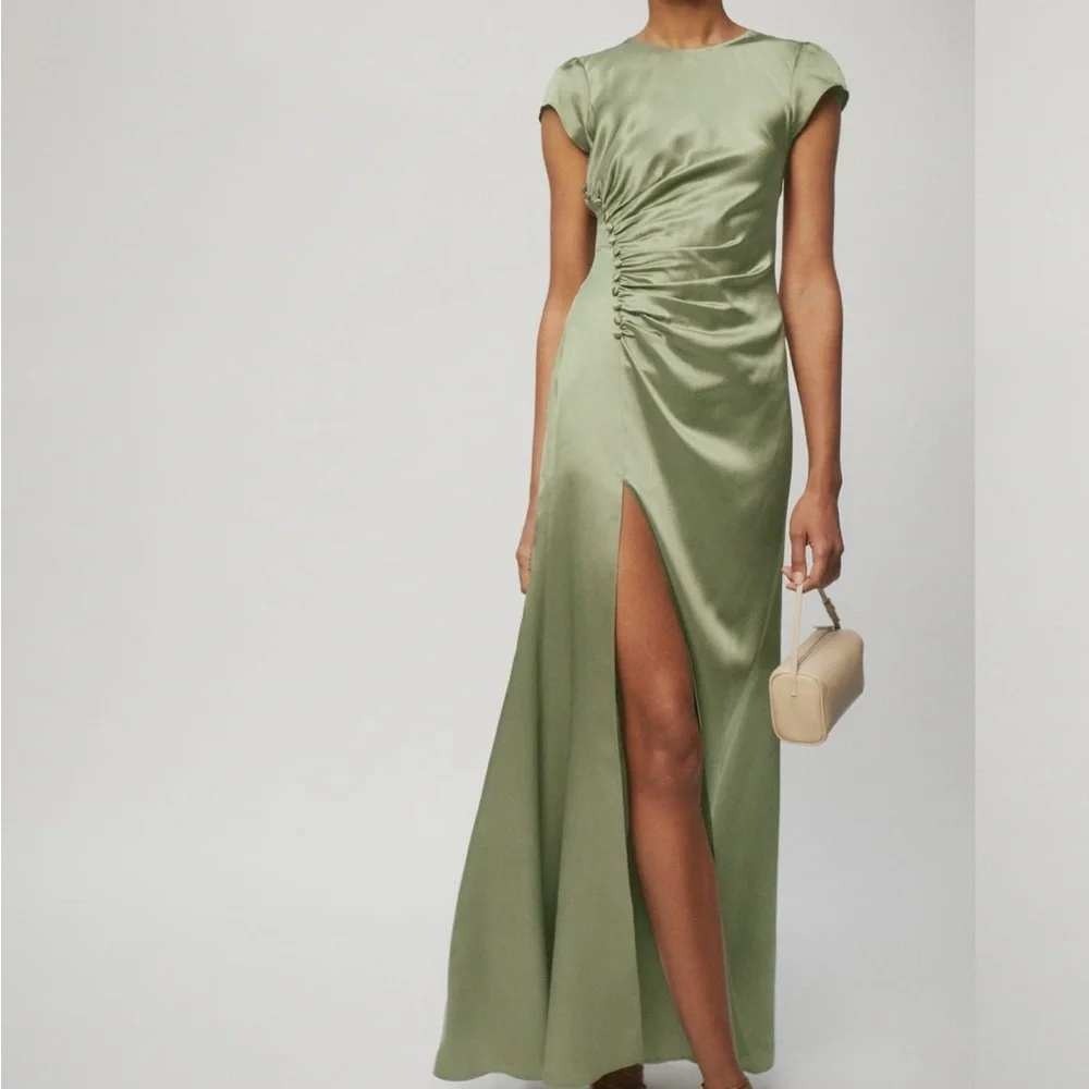 Reformation Birch Maxi Dress Artichoke Ruched Silk Size 10