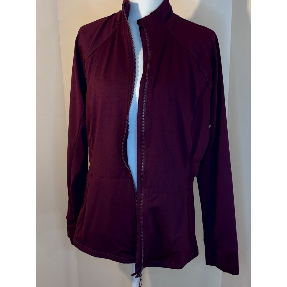 Fabletics Womens Full Zip Athletic Jacket Burgundy Plum Cinched Waist Large