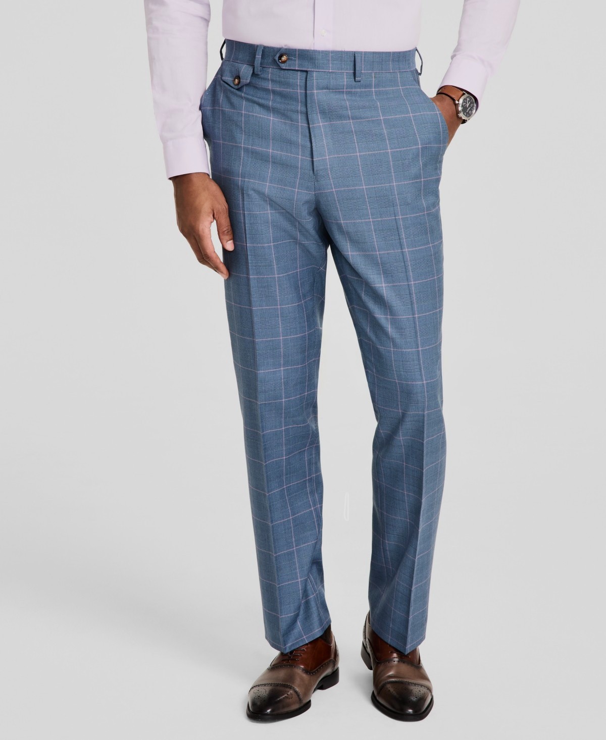 Tayion Collection Men’s Blue Classic-Fit Plaid Suit Pants Size 40W/32L