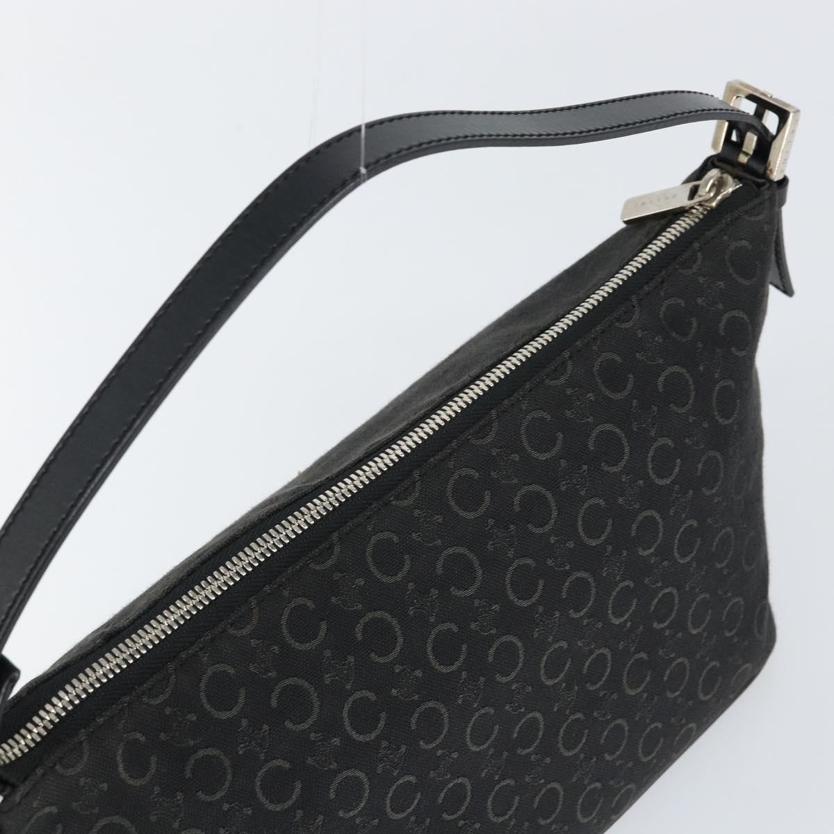 CELINE C Macadam Canvas Shoulder Bag Black Silver Auth SW1802