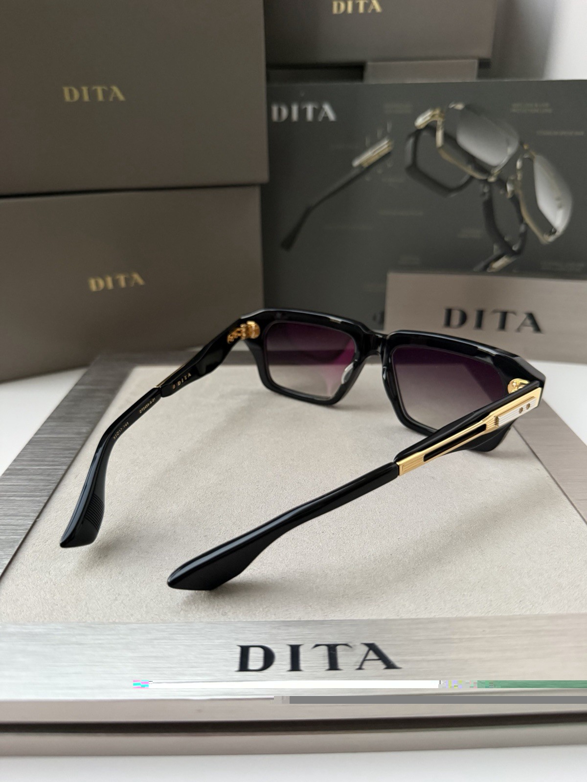 DITA DETRON DTS 459-A-01 Shiny Black Yellow Gold Grey Gradient Lens Sunglasses