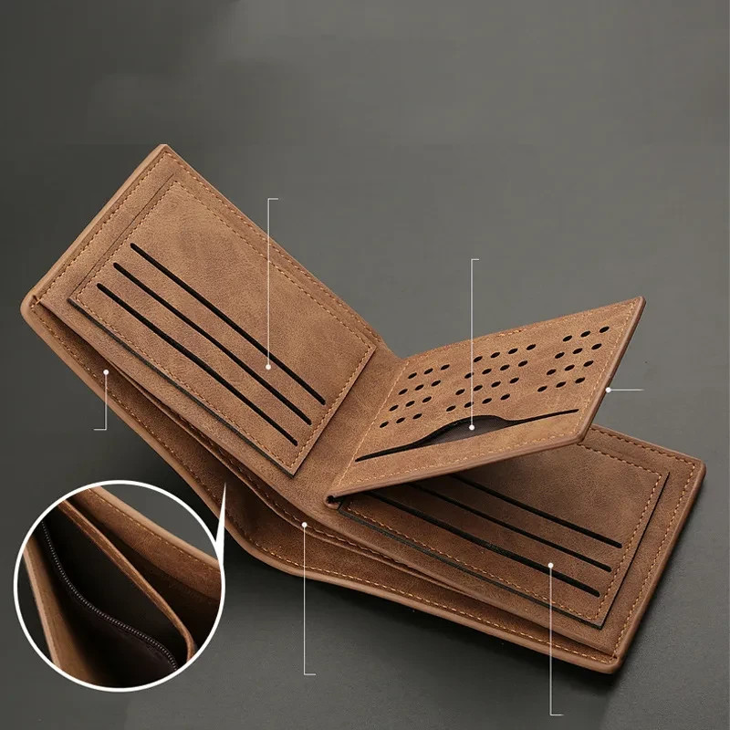 Men’s PU Leather Bifold Wallet Slim ID Credit Card Holder Short Billfold Brown