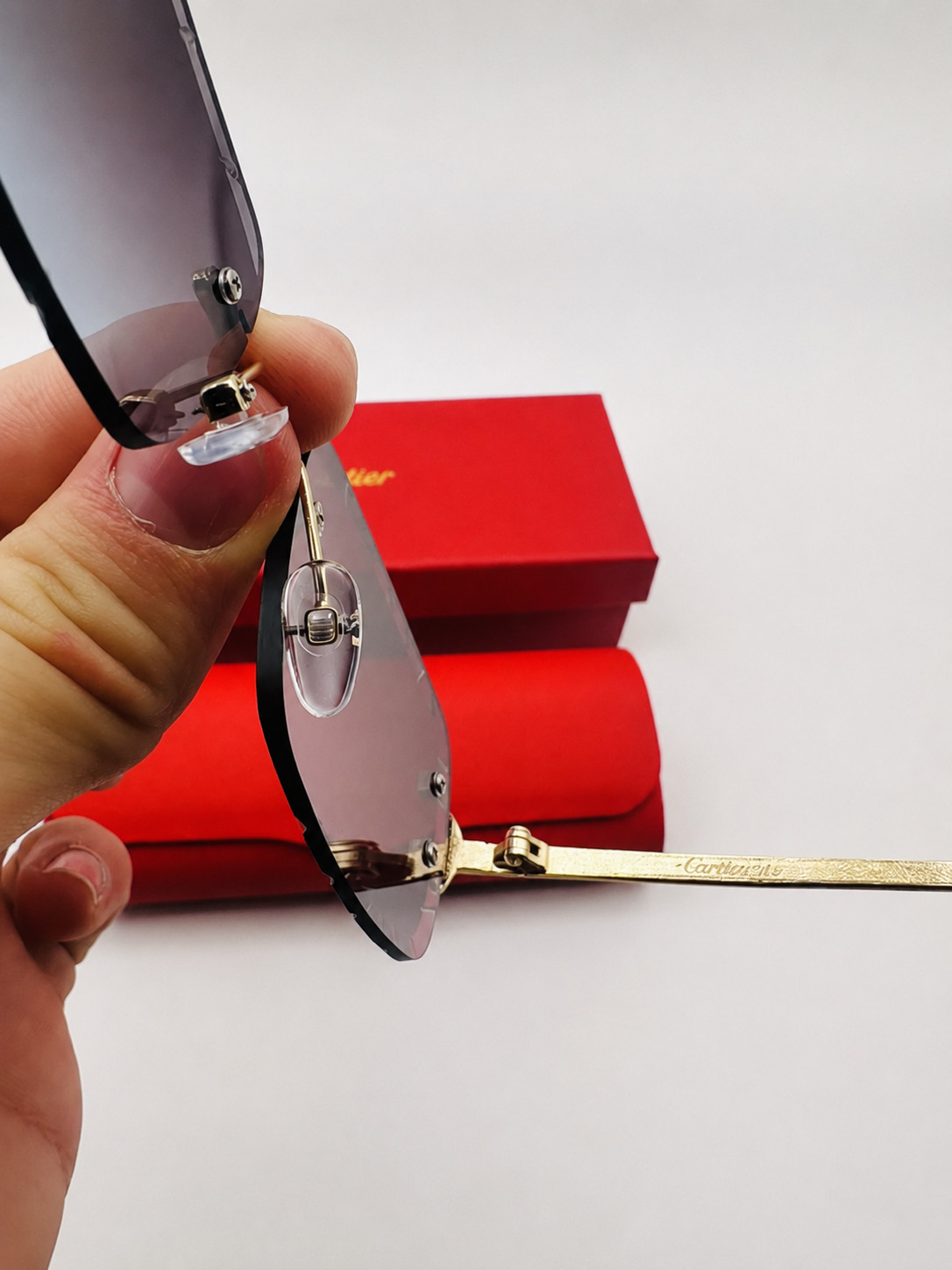 Cartier Big C Diamond Cut Red to Blue Fade Frameless Lens Gold Frame FREE SHIP