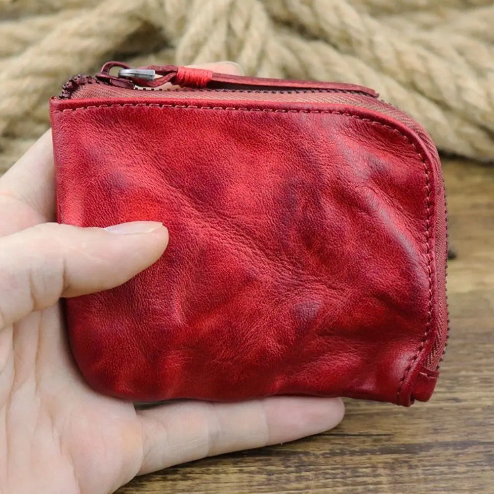 Unisex Leather Coin Purse Vintage Handmade Multi-colors Zipper Wallet Key AA