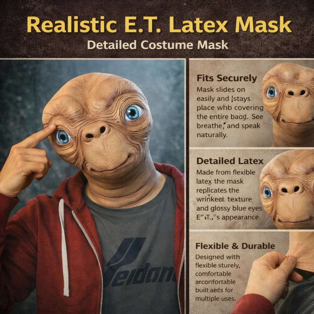 ET Alien Latex Mask Halloween Carnival Party Movie E.T. the Extra-Terrestrial Re