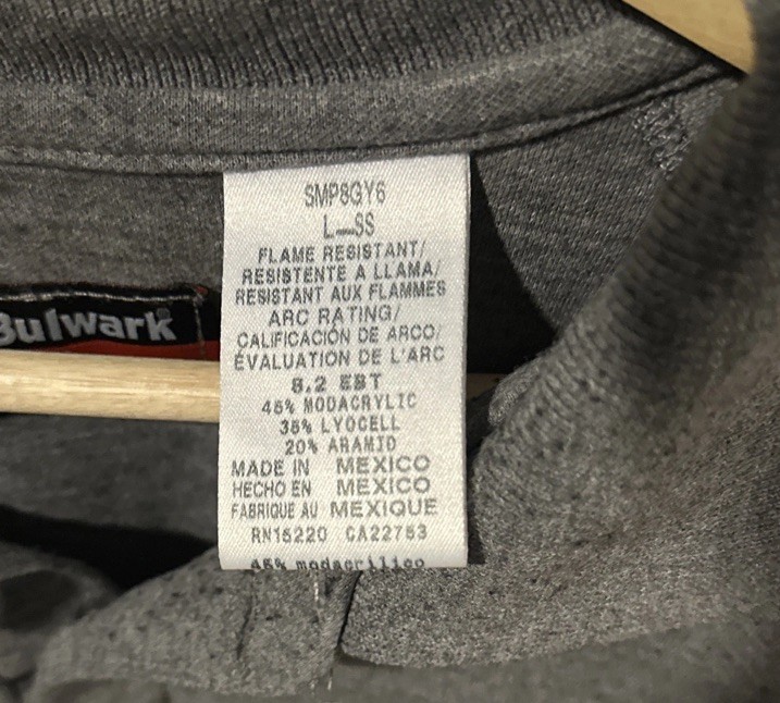 Bulwark FR SMP8CY6 Flame Resistant Gray Polo Shirt L Modacrylic Lyocell Aramid