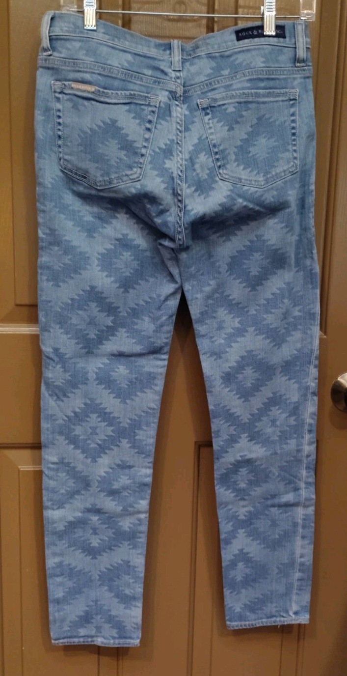 Rock & Republic Womens Blue Denim Jeans Berlin Aztec Southwest Sz 10 Straight