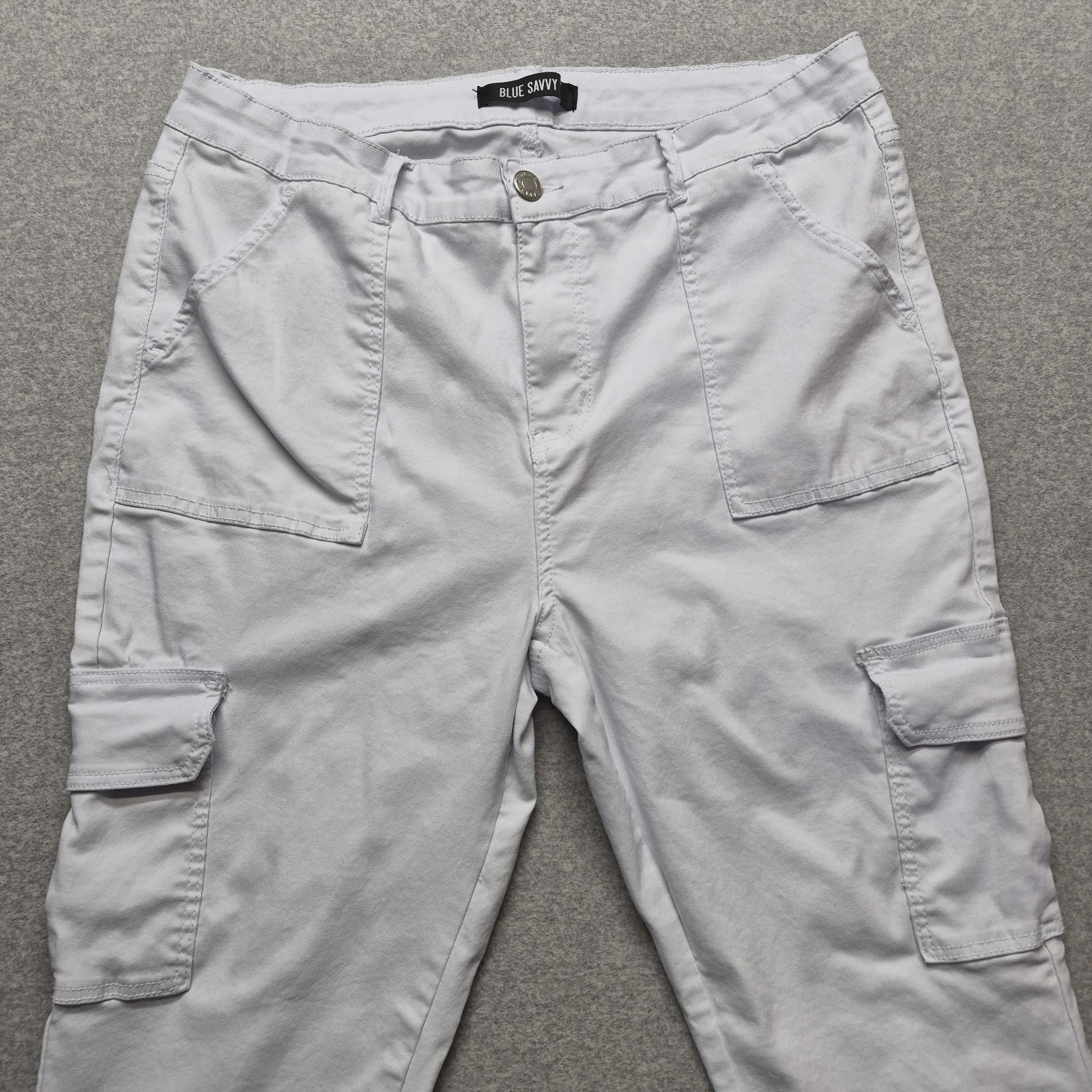 Blue Savvy White Cargo Pants Womens 22 Utility Tactical Stretch High Rise