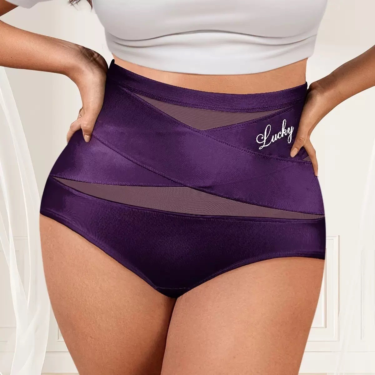 2 Pack High Waist Tummy Control Panties Shaping Cross Strap Briefs Women S-3XL