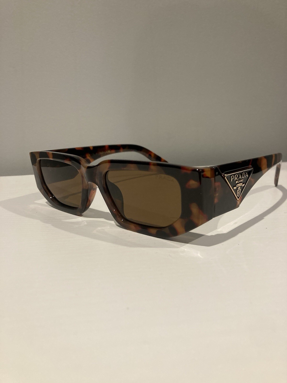Prada PR 05YS Rectangle Tortoise Shell Sunglasses Brown Tinted Lenses 142mm