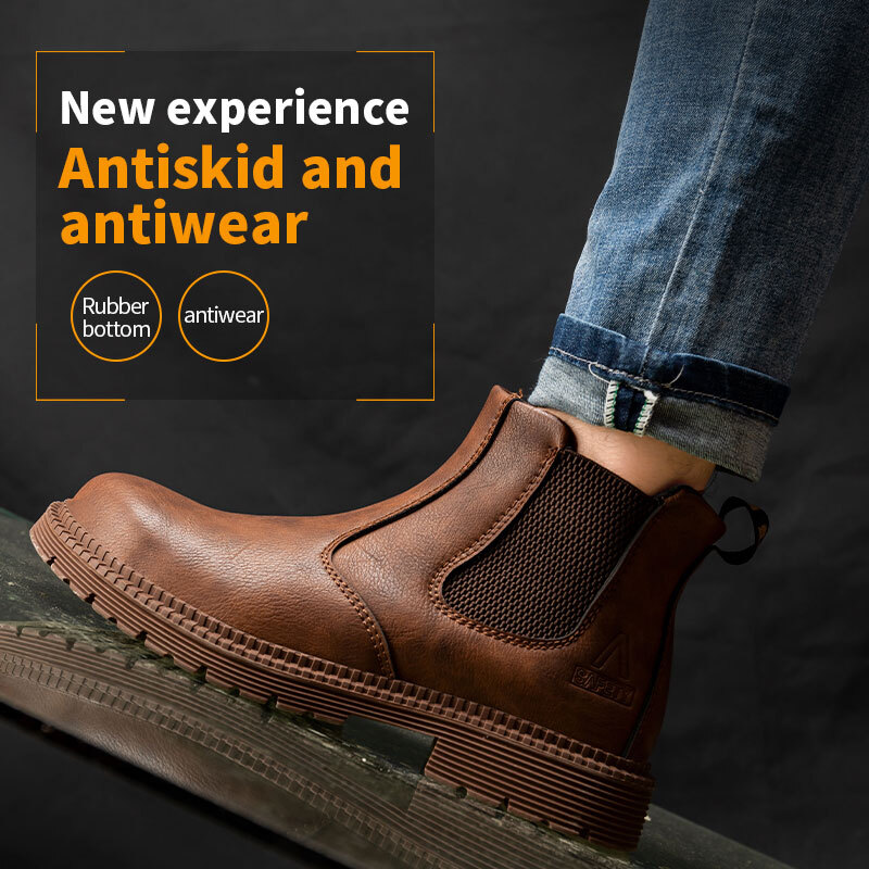 Waterproof Work Boots for Men Slip-on Steel Toe Safety Shoes Sneakers Anti-slip