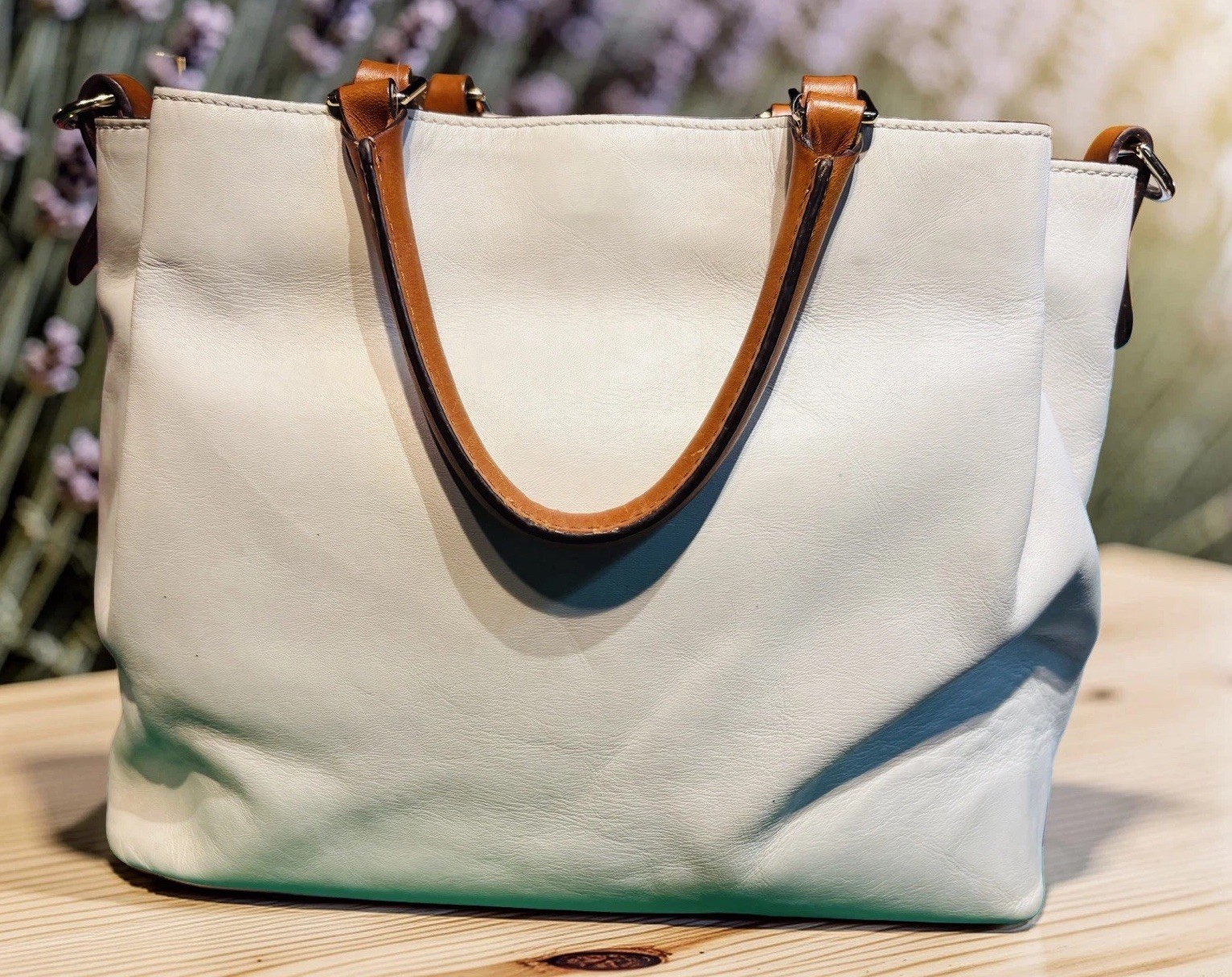 Dooney Bourke Bone Off-White City Barlow Smooth Leather Large Satchel Bag