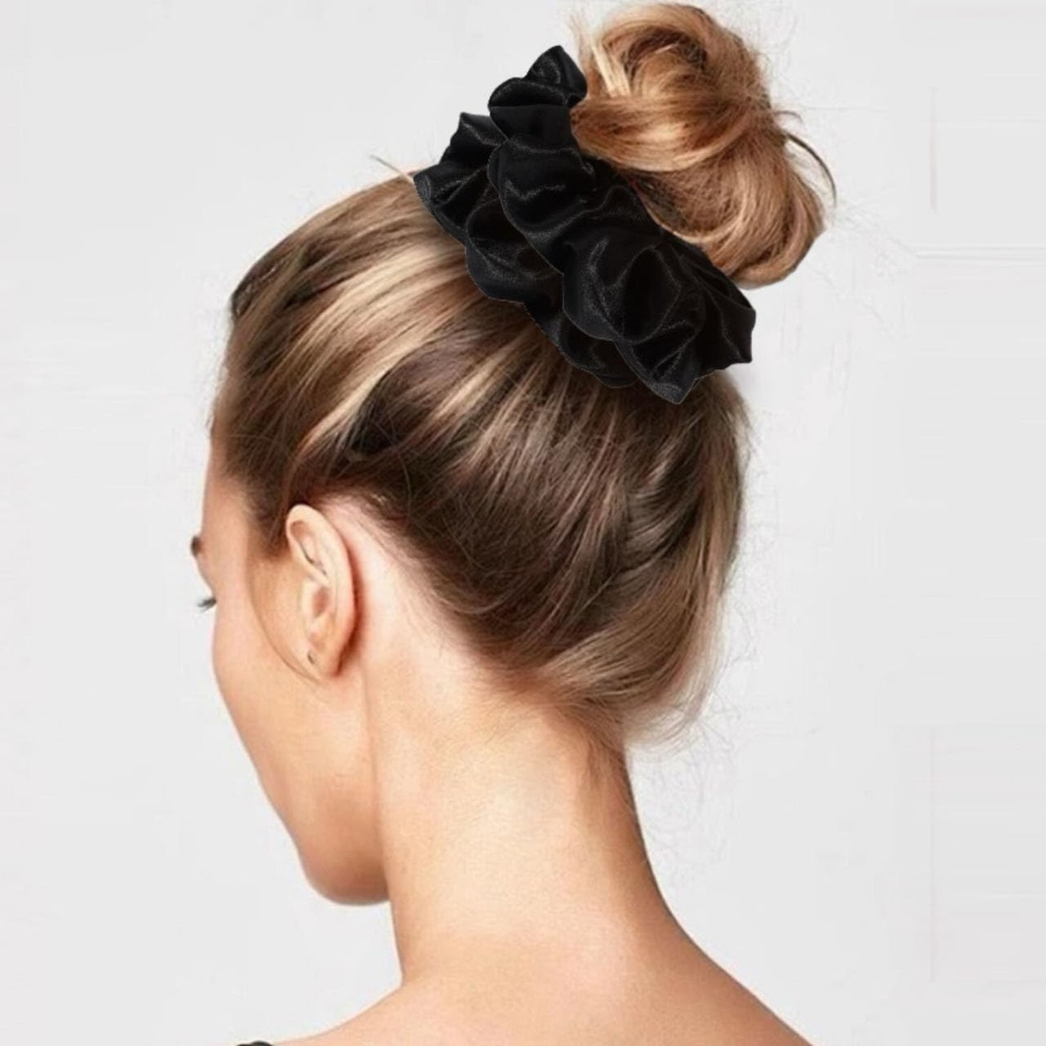 4PCS Black Satin Silk Scrunchies for Women, 6.3Inches Extra Large Hair Scrunc…