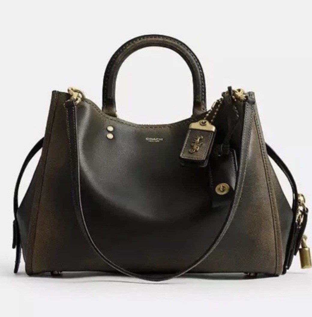 NWT Coach Loved Leather Rogue 31 Bag Brass Green Full Grain Leather CEN42
