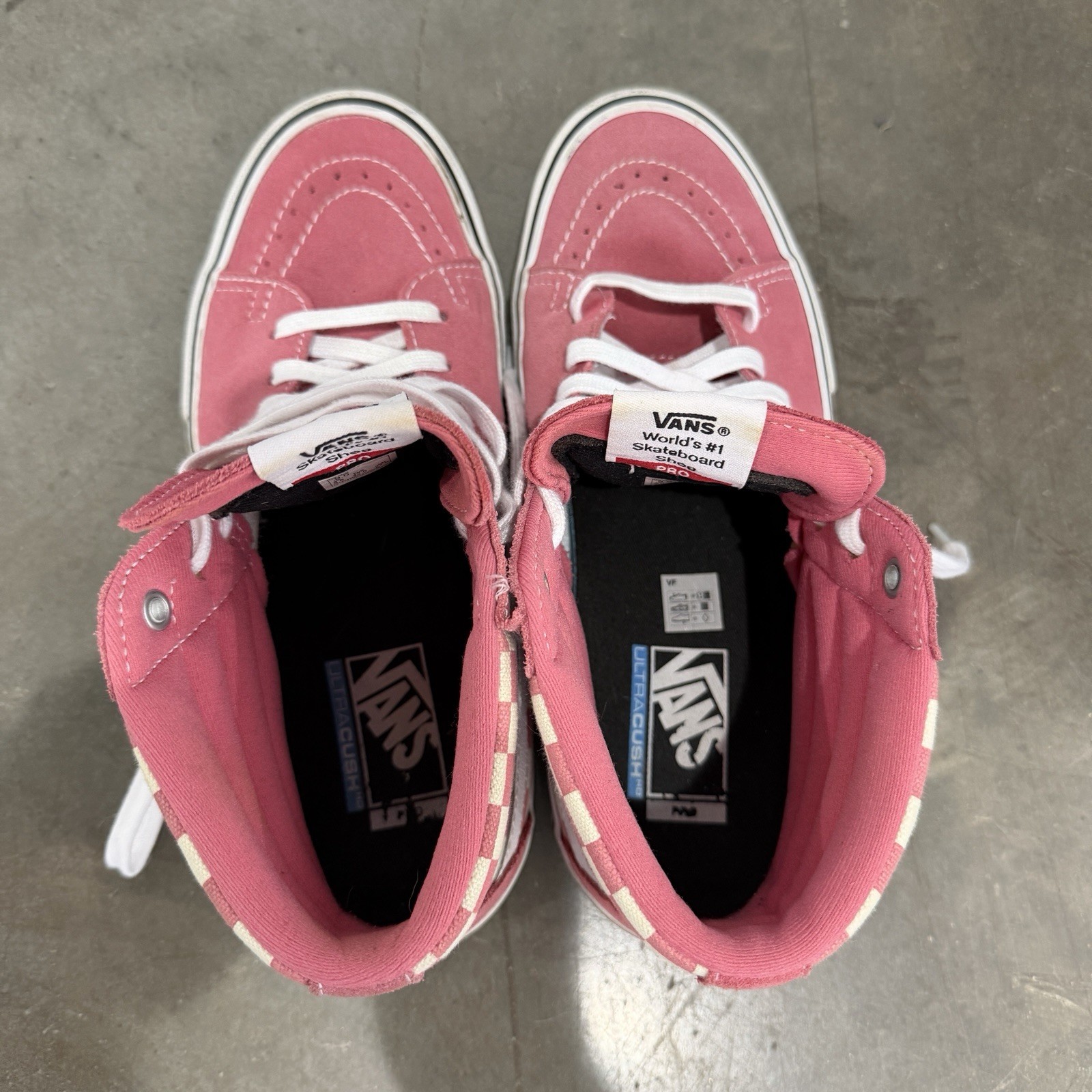 Vans Pro Classic Pink Checkerboard Sk8 Hi Top Shoes Mens 9 Women’s 10.5