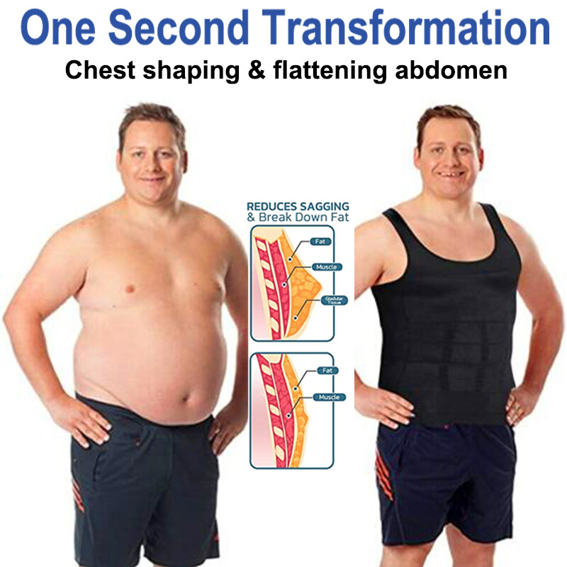 Mens Body Shaper Belly Chest Compression Shirt Slimming Tank Top Abs Vest Girdle