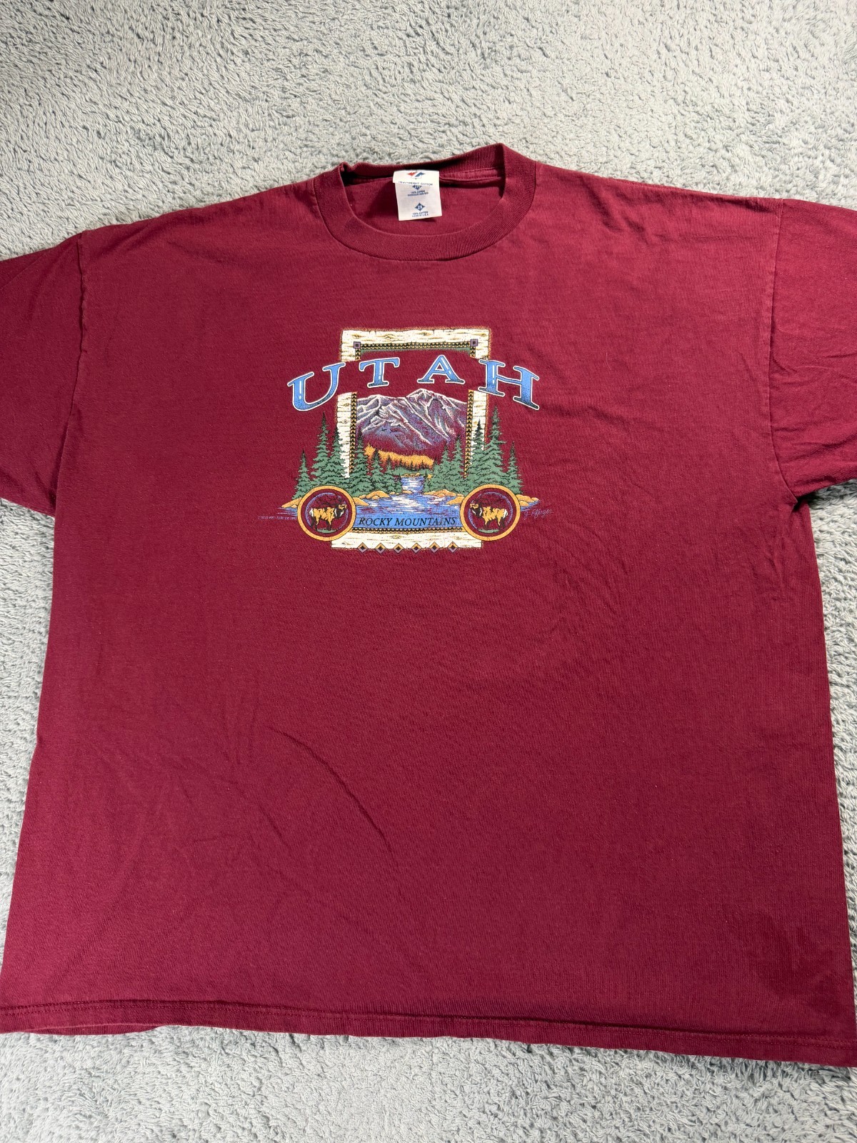 Jerzees T-Shirt Mens 2X Maroon Utah’s Rocky Mountains Graphic Heavyweight Cotton