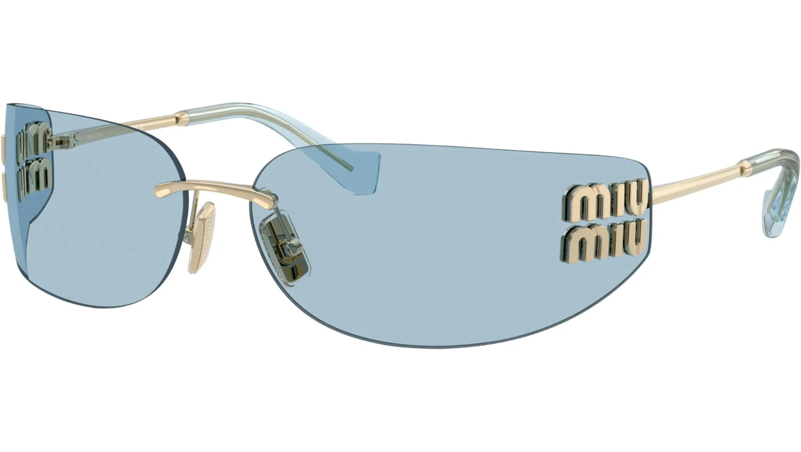 Miu Miu MU A51S ZVN10P Gold Light Blue Lens Women Wrap Sunglasses AUTHENTIC