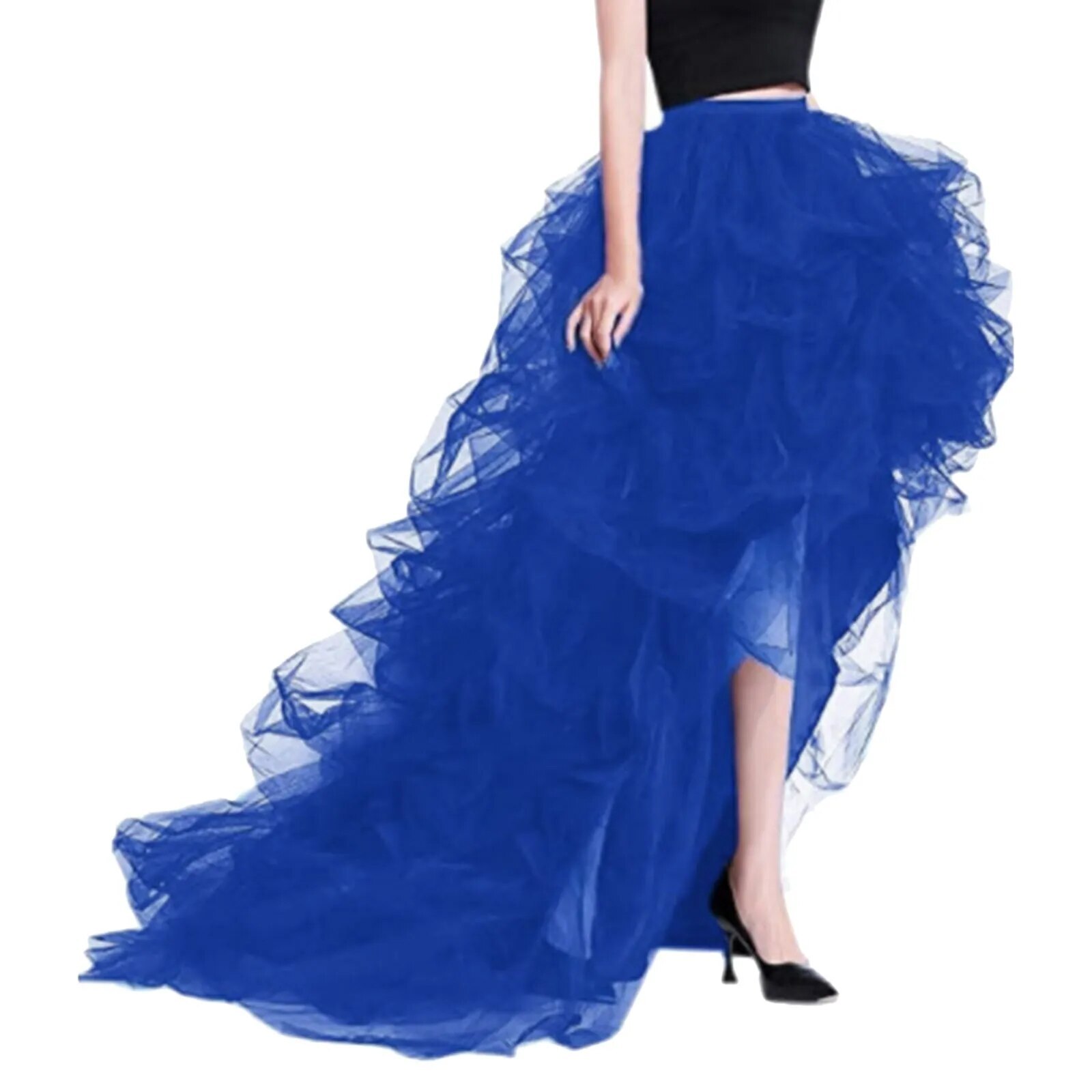 Sexy Black High Split Women Tulle Maxi Skirts Party Puffy Long Tulle Skirts Mesh