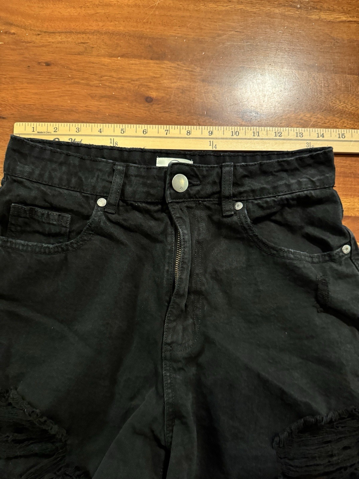 91 Cotton On High Flashback Destroyed Frayed Hem Black Denim Shorts Sz 6