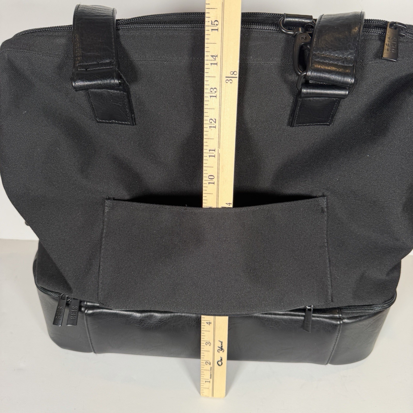 Beis Black Weekender Bag Lightweight Zip Closure Detachable Shoulder Strap Women