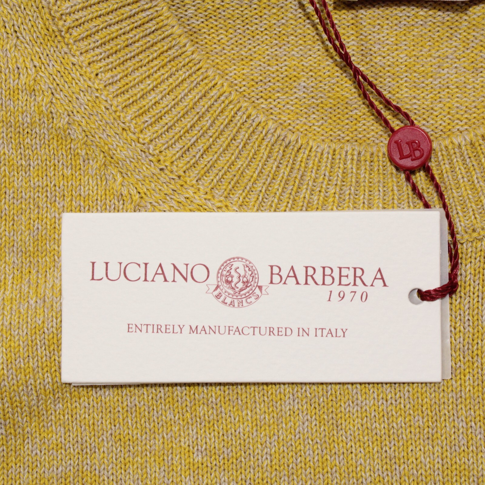 Luciano Barbera NWT Pullover Sweater Size 56 US XXL in Yellow/Beige Cotton/Linen