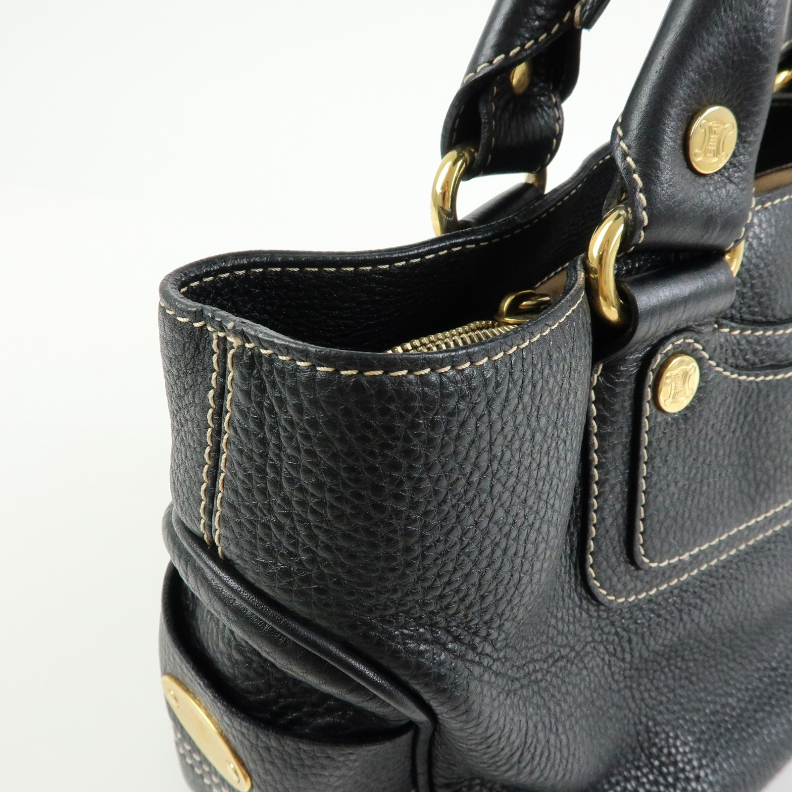 CELINE Leather Boogie Bag Hand Bag Black Authentic Used F/S