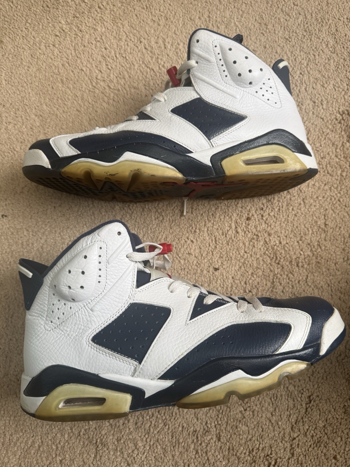 Jordan Air Jordan 6 Retro High Top Sneaker White Navy Red Colorblock Leather