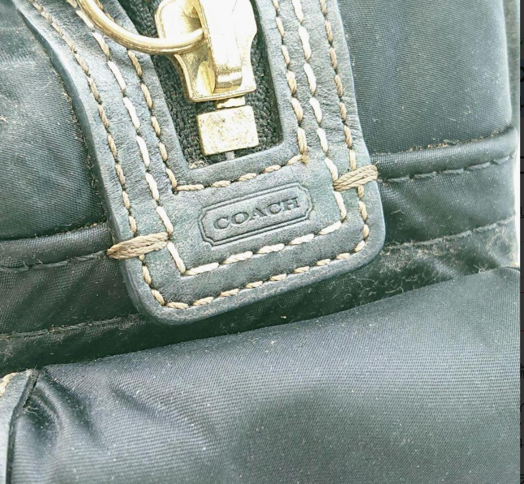 Coach Vintage Satchel Hand Bag Black Nylon Leather Gold HW 4452 Authen