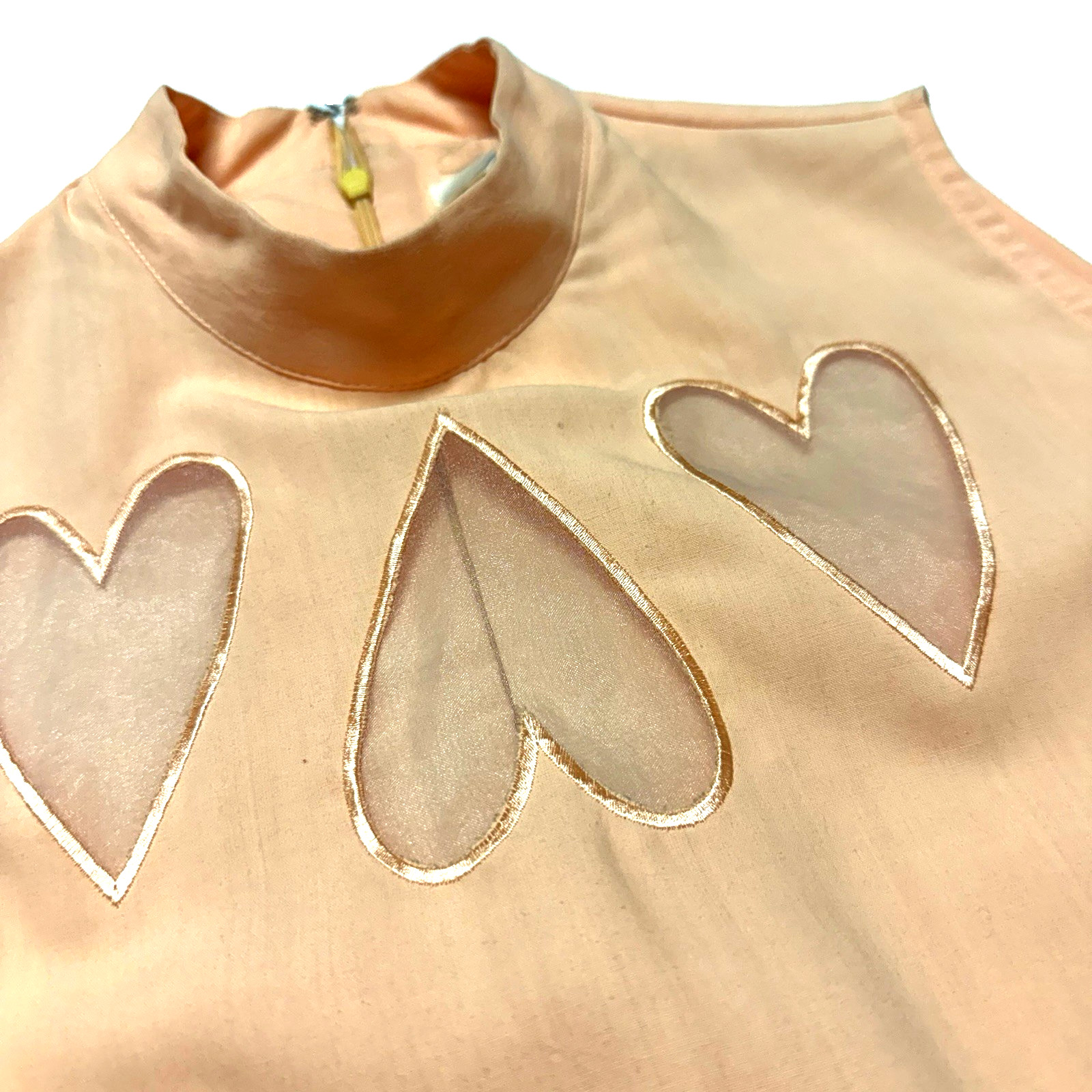 Vintage 90s Seize Sleeveless Mock Neck Top Salmon Pink Heart Cutout Sheer S Y2K