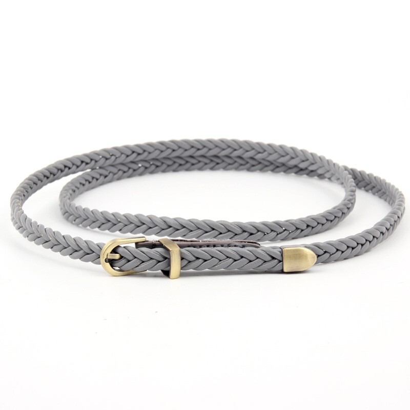 Handwoven PU Leather Belt, 0.8cm Slim Waist Chain Alloy Buckle for Women