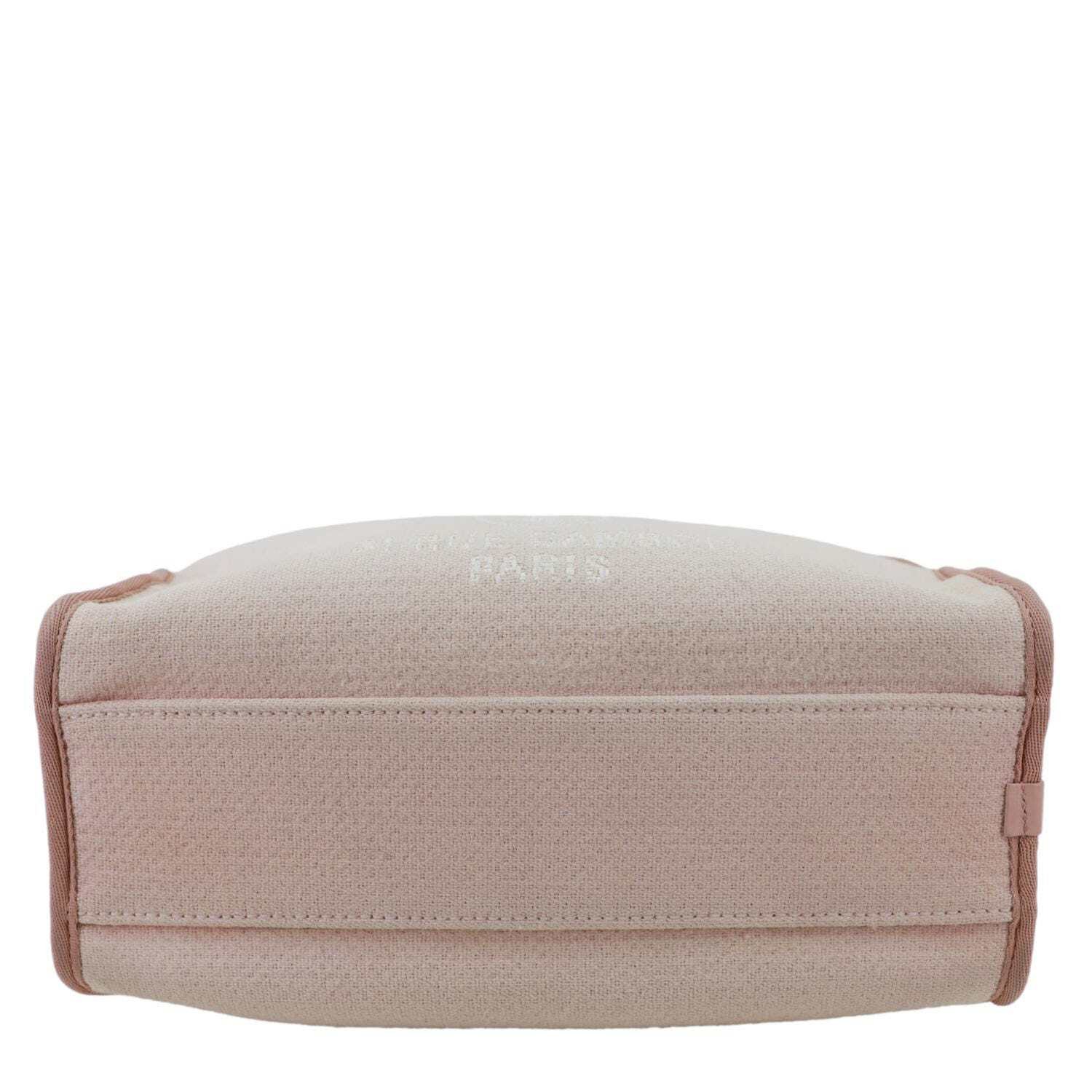 CHANEL Deauville Canvas Leather Bowling Shoulder Bag Light Pink