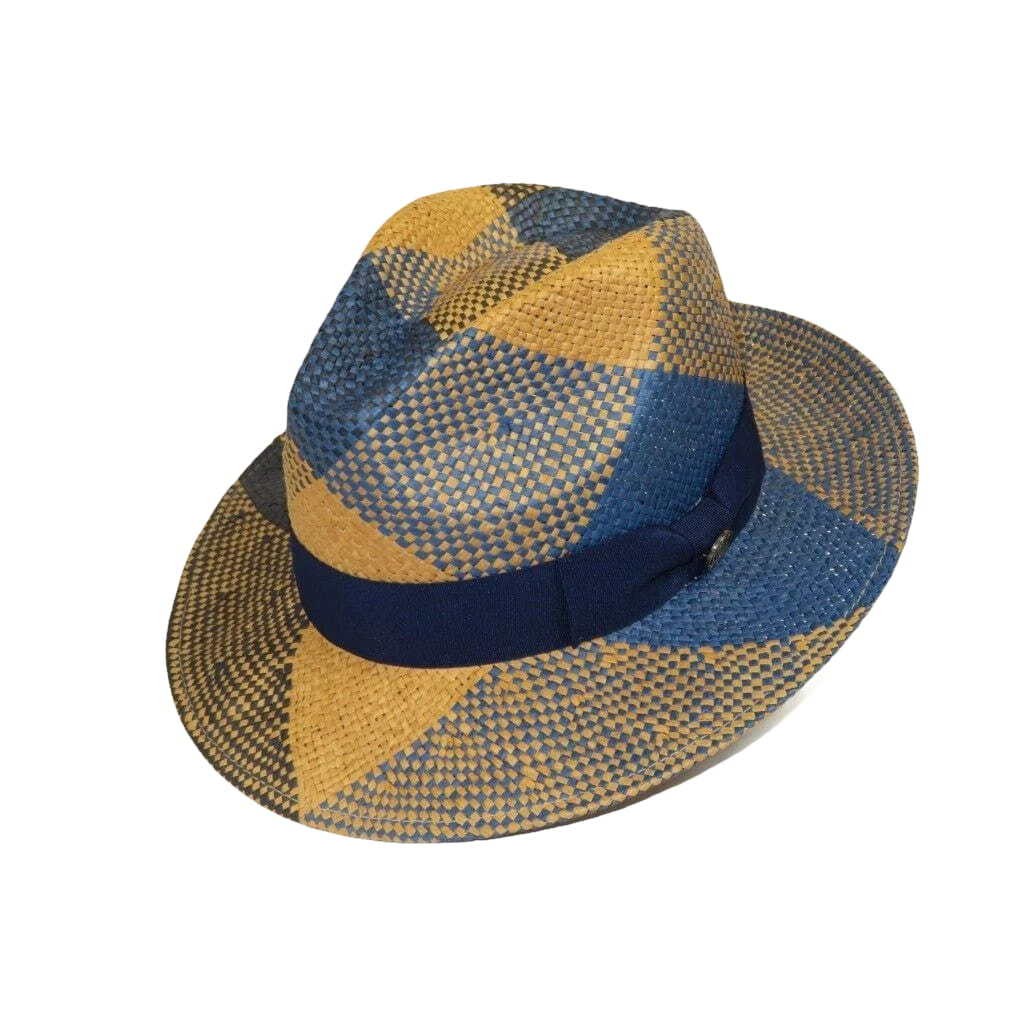 Men’s Bruno Capelo Genuine Straw Fedora Hat Cubano CU403 Denim/Cognac