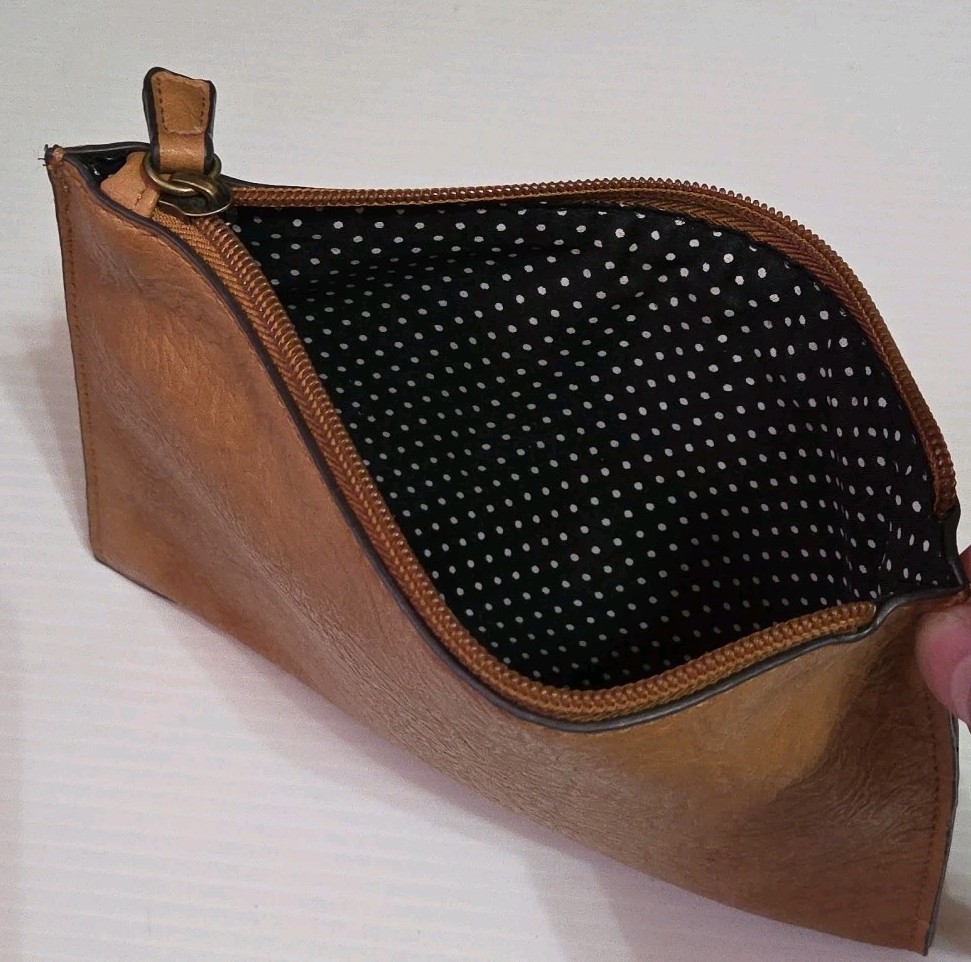 Womens Brown Vinyl Tote Shoulder Stylish Everyday Purse Bag & Cosmetic Bag 17×13