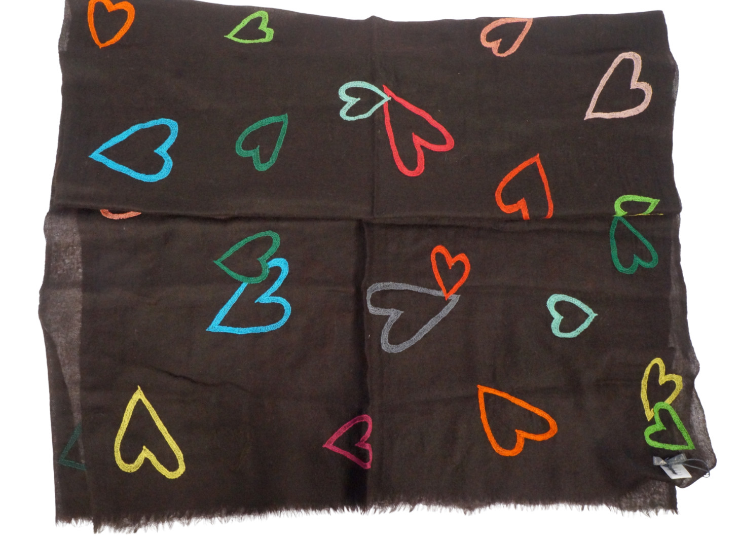 NWT FALIERO SARTI “Cupido” Black w Woven Hearts Cashmere Scarf Italy 26″x69″