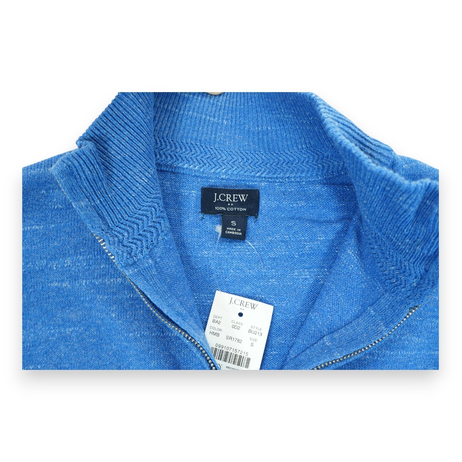 NWT J.Crew Ragland Half-Zip Sweater Men XL Blue Cotton Mock Neck Casual