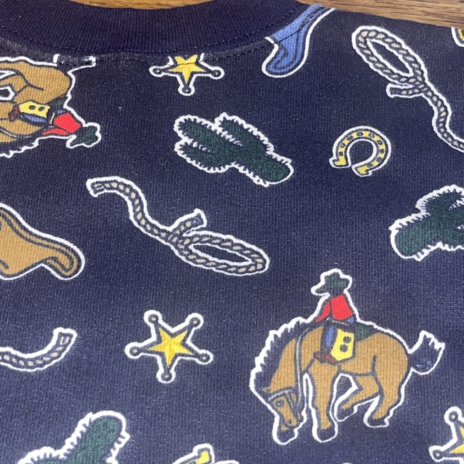 VTG 90s Garanimals Cowboy Western Rodeo Crew Neck All Over Print Sweatshirt USA