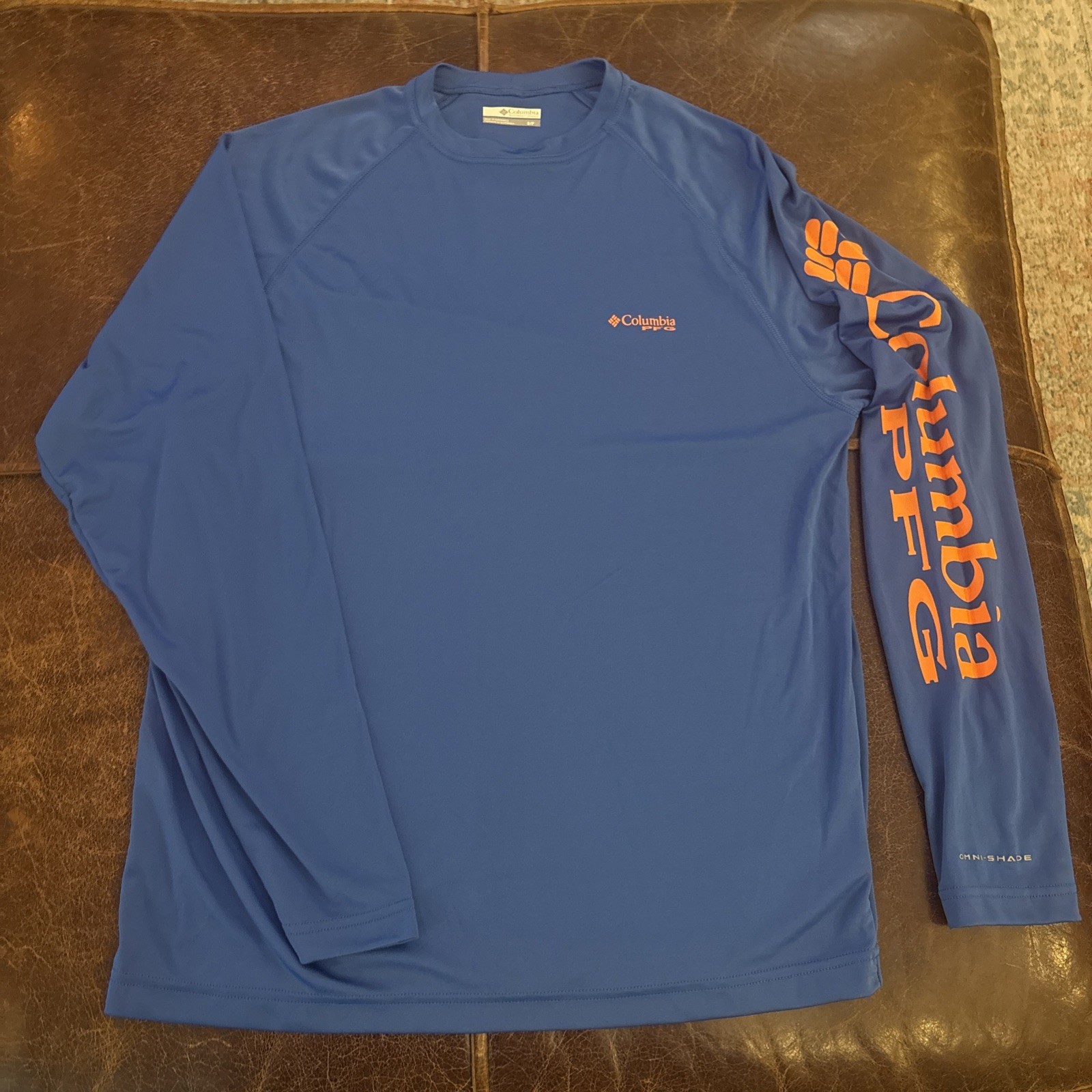 Columbia PFG Omni-Shade Shirt Mens Large Blue Long Sleeve Fishing Sun Top