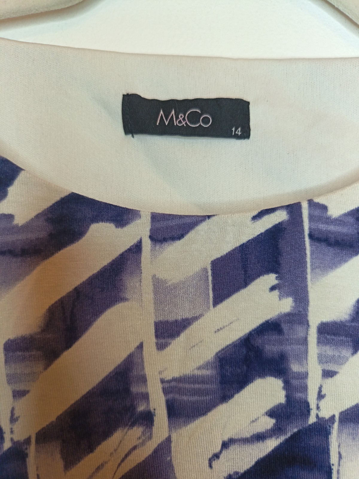 M&Co Blue White Patterned Colourful Knee Length Summer Day Dress Size 14 Party