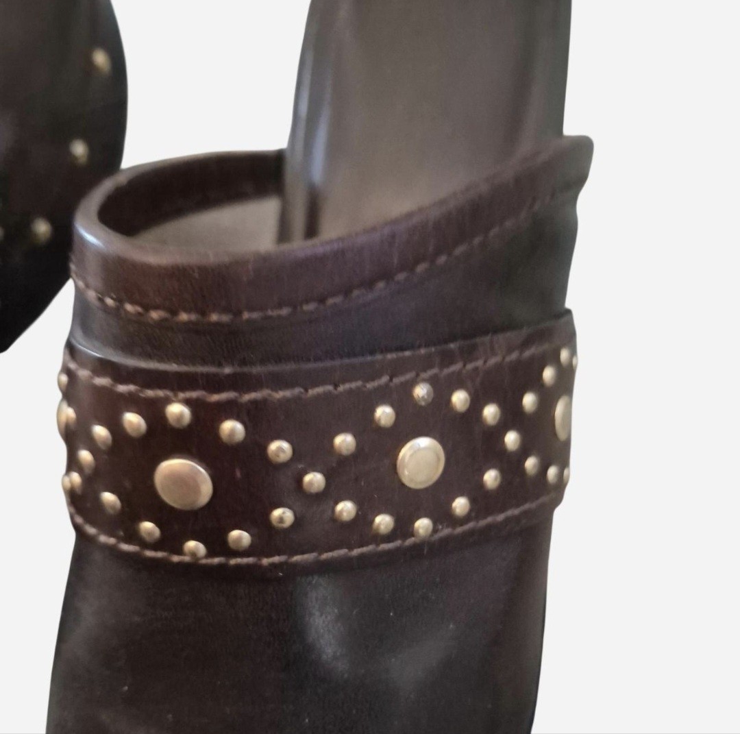 MICHAEL Michael Kors Brown Leather Studded Slip-On Mule Clogs Women’s 8.5M