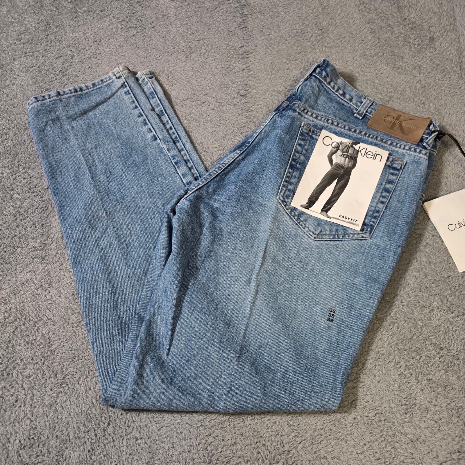 Calvin Klein Mens 38×34 Easy Fit Jeans Light Wash Vintage Made in USA Button Fly