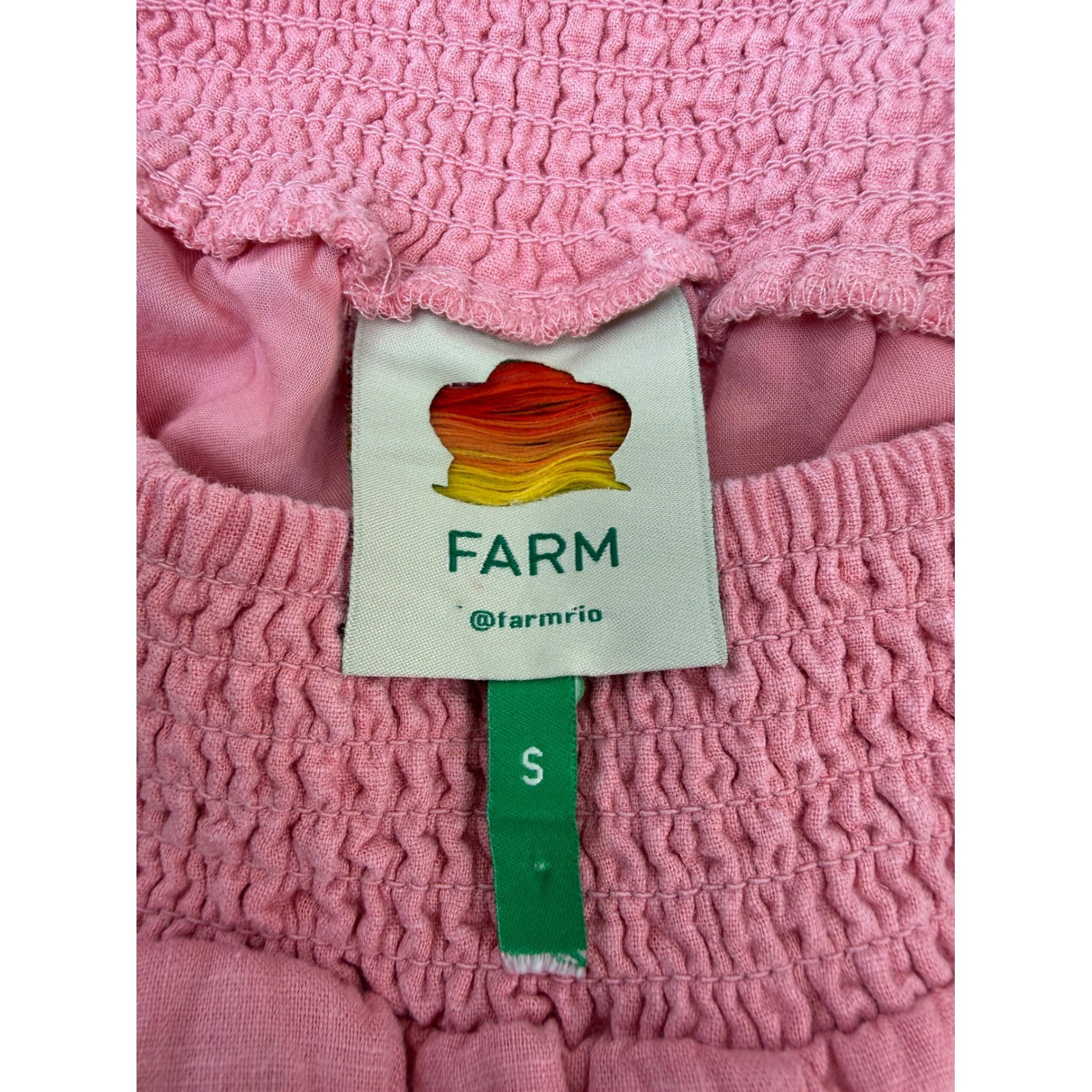 Farm Rio Pink Linen Embroidered Eyelet Smocked Waist Tapered Pants Womens
